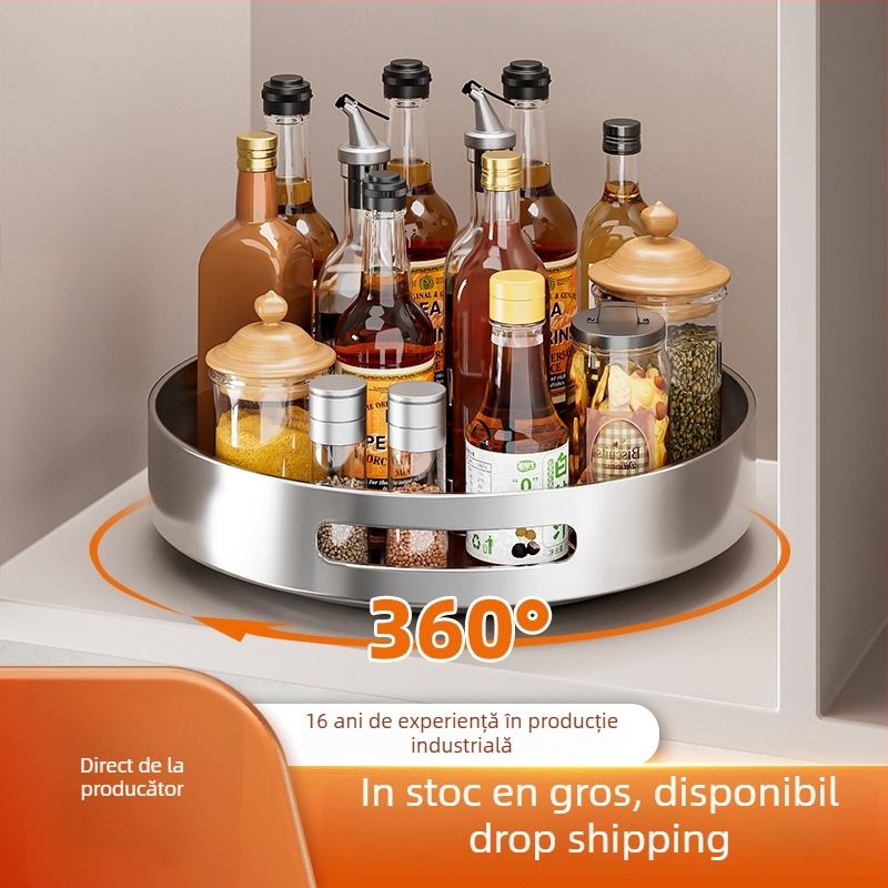 Raft rotativ pentru condimente din oțel inoxidabil 304 - Fără montaj, organizator multifuncțional pentru condimente