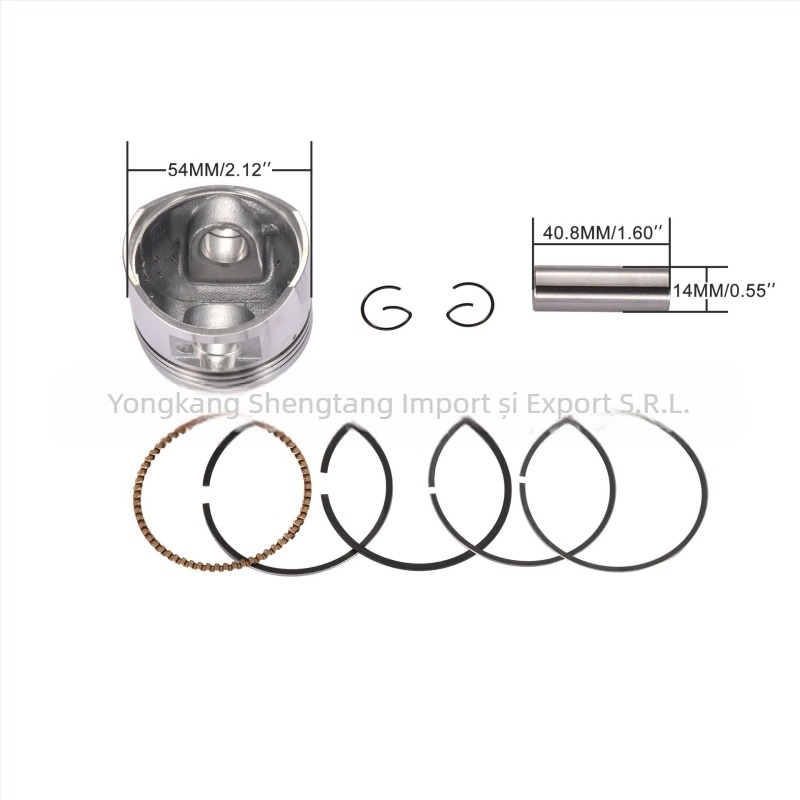Set de inele de piston 54 mm pentru 125cc SSR Baja Roketa Apollo (3 canale pentru inele; inel integrat; suprafață cu profil baril; înălțime mare de compresie; inel de ulei inclus)
