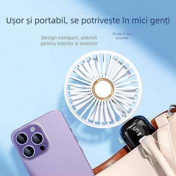 Ventilator de mână pliabil cu alimentare USB și afișaj digital – motor fără perii, baterie încorporată de 6000 mAh, 5 trepte de viteză, zgomot redus
