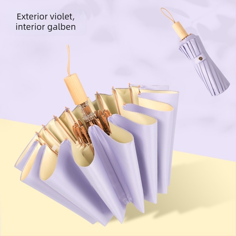 Umbrelă pliantă cu 16 spițe, UPF 50+, țesătură poliester 190T, mâner din lemn, deschidere și închidere manuală