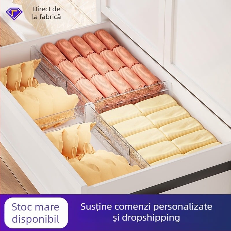 Separator pentru sertar pentru lenjerie și șosete – 1 strat, plăci de divizare elastice orizontale/verticale, PET, stil creativ