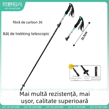 Bețe de drumeție din fibră de carbon 3K, telescopice, trei secțiuni, ultraușoare, 174 g, EVA mâner