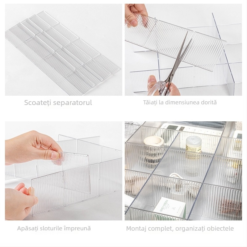 Separator plastic pentru sertar, design creativ, montaj pe birou, construcție cu un singur strat, organizare pentru papetărie