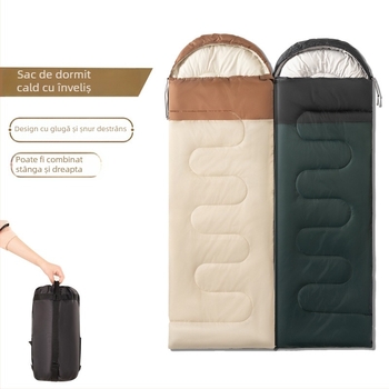 Sac de dormit pentru camping cu glugă pentru adulți — portabil, conectabil, design tip plic, umplutură din bumbac gol, material poliester, căptușeală din țesătură șlefuită, greutate 1000/1500/2000 g