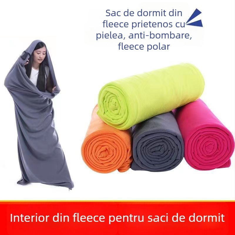 Sac de dormit din polar fleece pentru adulți, cu husă interioară detașabilă lavabilă, construcție tip plic, greutate 650 g, potrivit pentru drumeții în aer liber și utilizare în interior