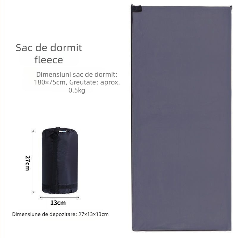 Sac de dormit din polar fleece pentru adulți, cu husă interioară detașabilă lavabilă, construcție tip plic, greutate 650 g, potrivit pentru drumeții în aer liber și utilizare în interior
