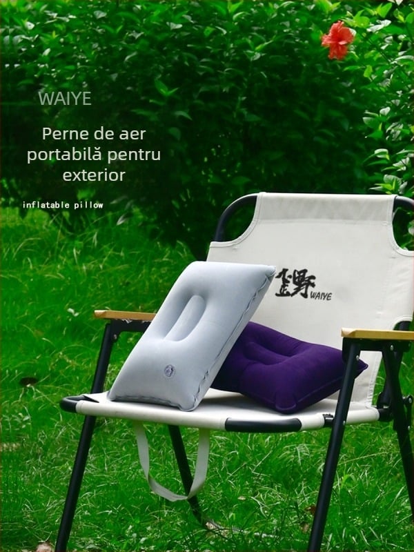 Perna gonflabilă de camping, pătrată, cu textură velur, pentru odihnă, pliabilă și portabilă