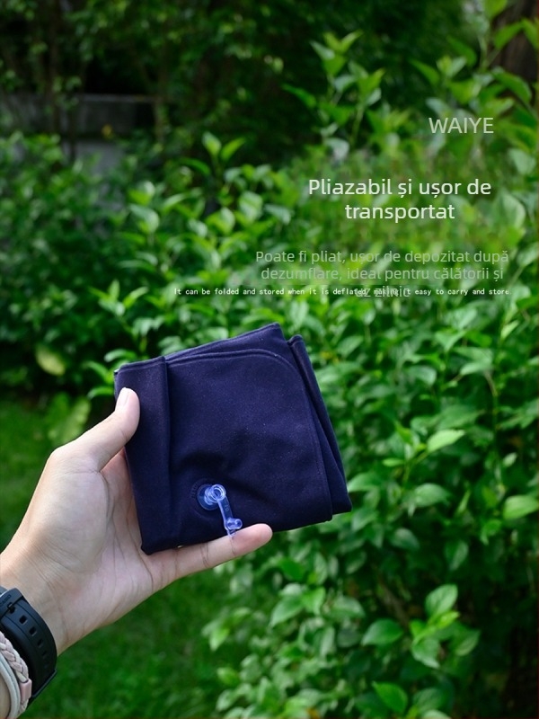 Perna gonflabilă de camping, pătrată, cu textură velur, pentru odihnă, pliabilă și portabilă