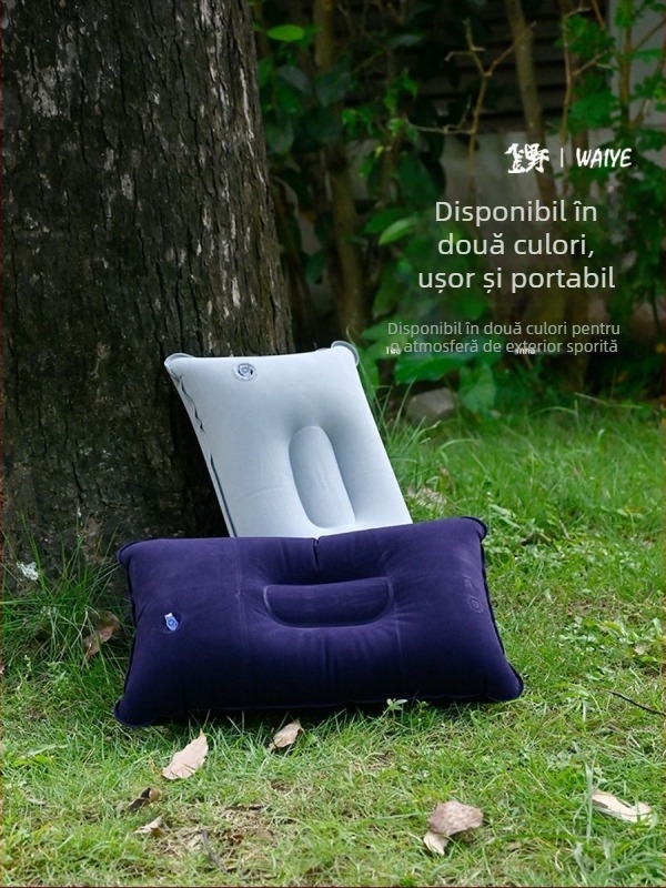 Perna gonflabilă de camping, pătrată, cu textură velur, pentru odihnă, pliabilă și portabilă