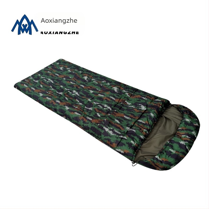 Sac de dormit camuflaj tigru, umplutură Hollow Cotton, căptușeală Chunya Spun, material poliester, stil plic, 1500 g