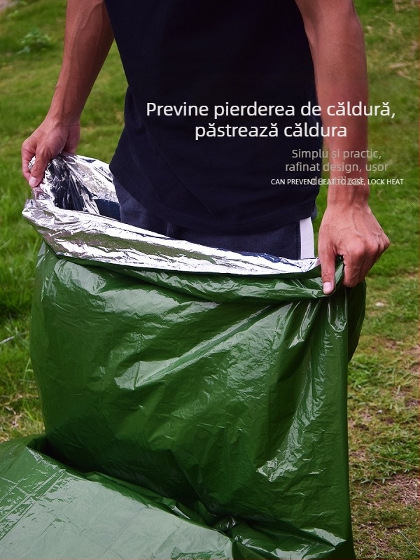 Sac de dormit de urgență pentru camping în aer liber – umplutură PE, căptușeală PE, țesătură PE, structură tip plic, greutate 137 g