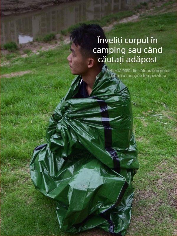 Sac de dormit de urgență pentru camping în aer liber – umplutură PE, căptușeală PE, țesătură PE, structură tip plic, greutate 137 g