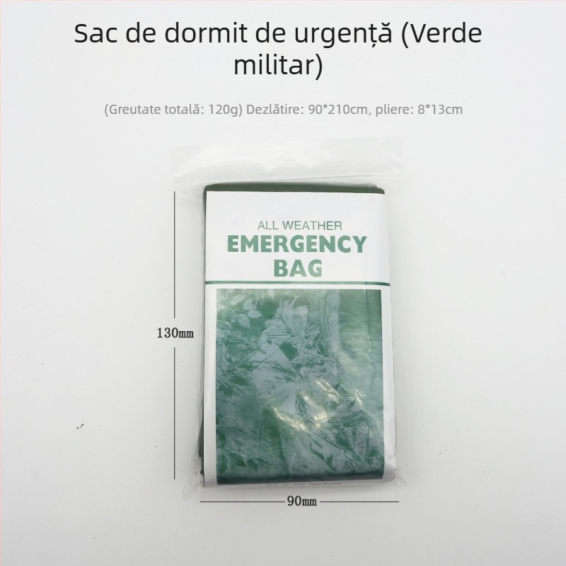 Sac de dormit de urgență pentru camping în aer liber – umplutură PE, căptușeală PE, țesătură PE, structură tip plic, greutate 137 g