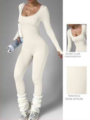 Bodysuit de yoga pentru femei, mâneci lungi, uscare rapidă, 90% nylon + 10% spandex, fără bureți pentru bust, lansare toamnă 2025