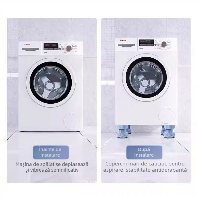 Suport pentru picioarele mașinii de spălat — anti-alunecare, antivibrațional, reglabil pe înălime, universal, fără instalare