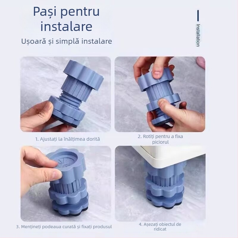 Suport pentru picioarele mașinii de spălat — anti-alunecare, antivibrațional, reglabil pe înălime, universal, fără instalare