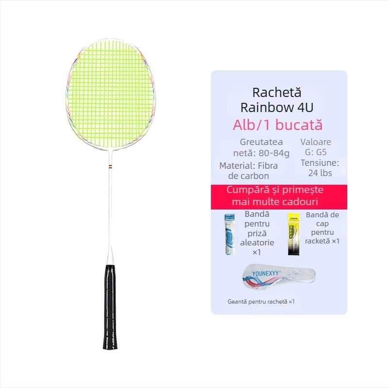 Set de rachete badminton pentru începători – fibră de carbon, ultra-ușoară, 80–84 g, 4U, mâner G5, lovitura directă