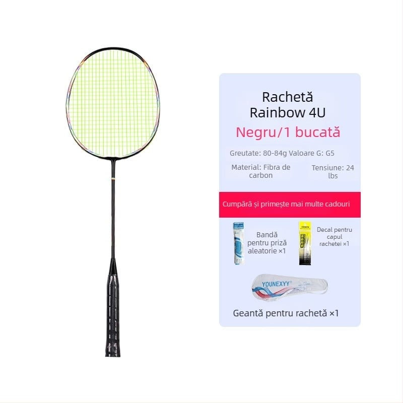 Set de rachete badminton pentru începători – fibră de carbon, ultra-ușoară, 80–84 g, 4U, mâner G5, lovitura directă