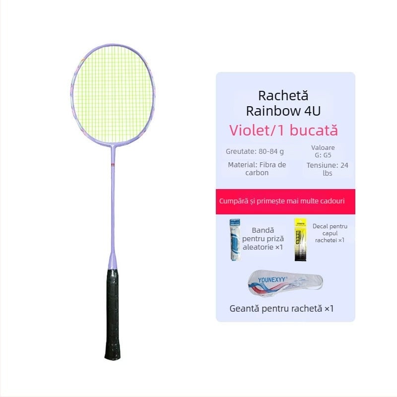 Set de rachete badminton pentru începători – fibră de carbon, ultra-ușoară, 80–84 g, 4U, mâner G5, lovitura directă