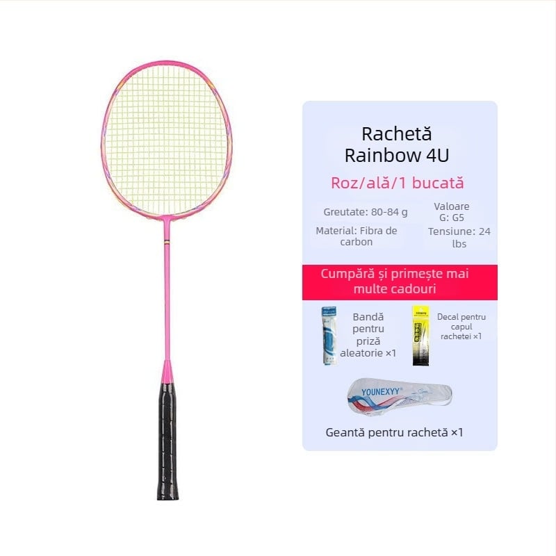Set de rachete badminton pentru începători – fibră de carbon, ultra-ușoară, 80–84 g, 4U, mâner G5, lovitura directă