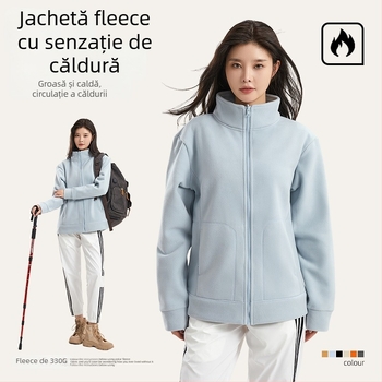 Jachetă polar din fleece unisex, guler înalt, design reversibil, căldură sporită, pentru activități în aer liber