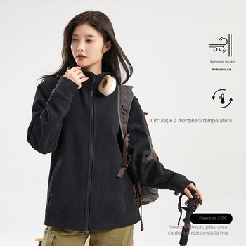 Jachetă polar din fleece unisex, guler înalt, design reversibil, căldură sporită, pentru activități în aer liber