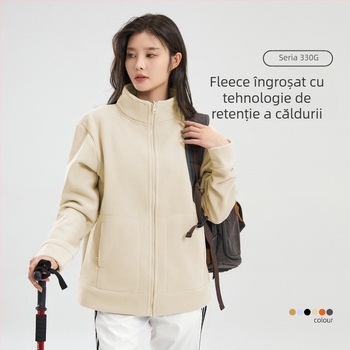 Jachetă polar din fleece unisex, guler înalt, design reversibil, căldură sporită, pentru activități în aer liber