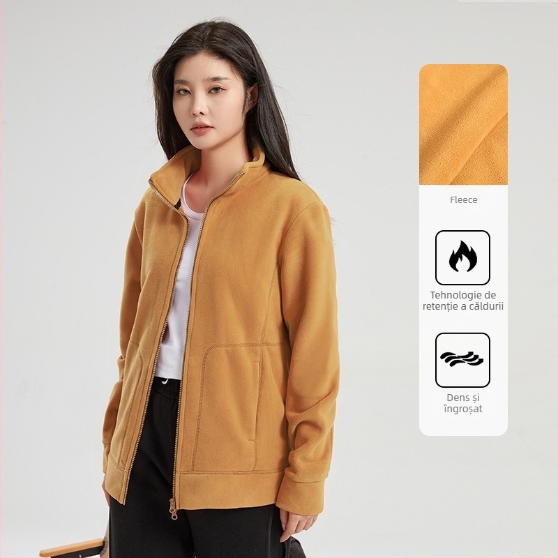Jachetă polar din fleece unisex, guler înalt, design reversibil, căldură sporită, pentru activități în aer liber