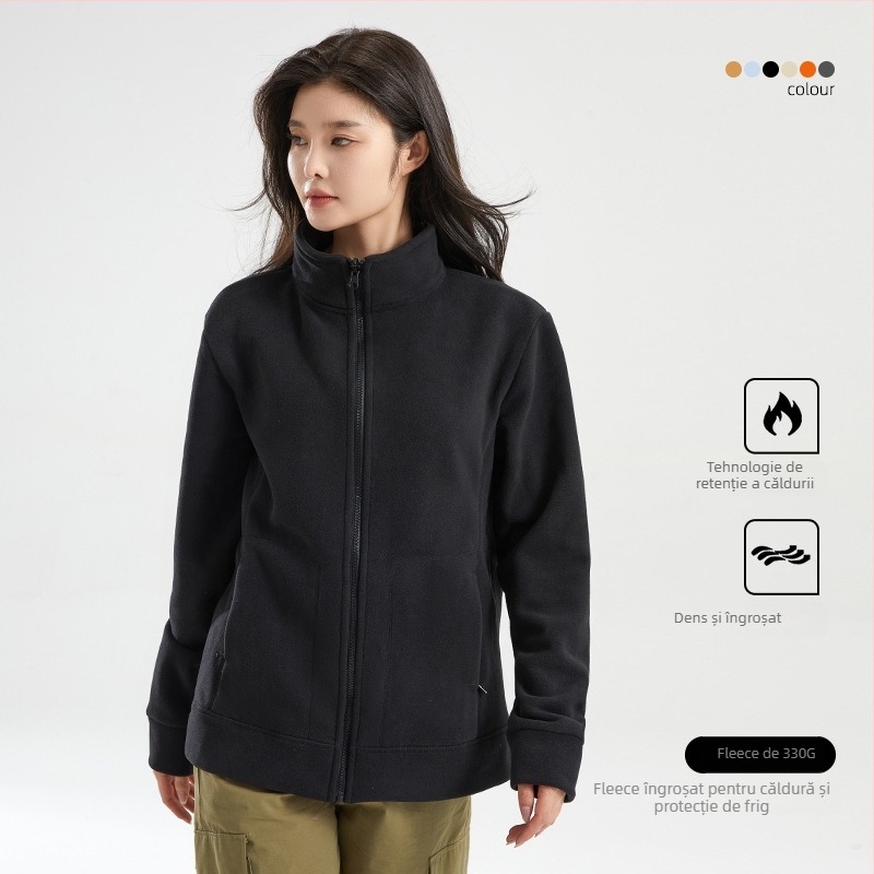 Jachetă polar din fleece unisex, guler înalt, design reversibil, căldură sporită, pentru activități în aer liber