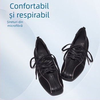 RICKYNEE Mary Jane versiune coreeană, vârf pătrat, partea superioară din microfibră, piele cu granulație corectată, toc mic 1–3 cm