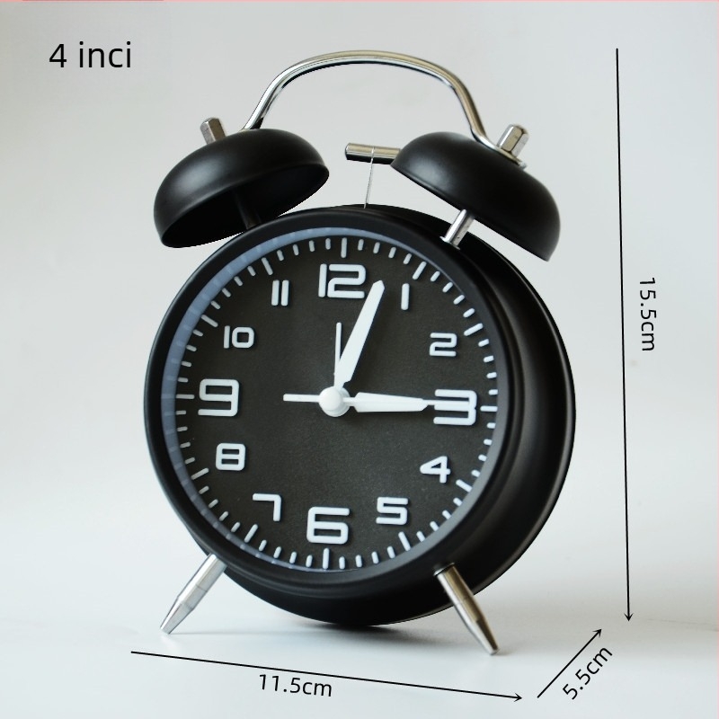 Ceas de alarmă metalic, alimentat cu baterii, mișcare electronică, cadran analog cu afișaj numeric, o singură față, carcasă și cadran din metal, design modern minimalist, cu alarmă încorporată.