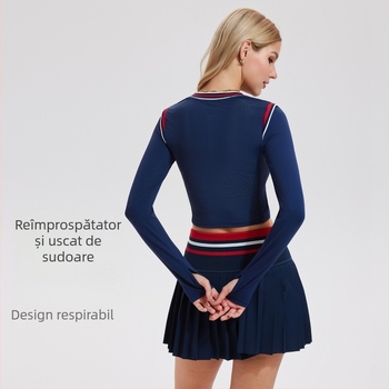 Top de yoga – croială Slim, mâneci lungi, lungime la talie, uscat rapid, respirabil; material: Nylon/Spandex.
