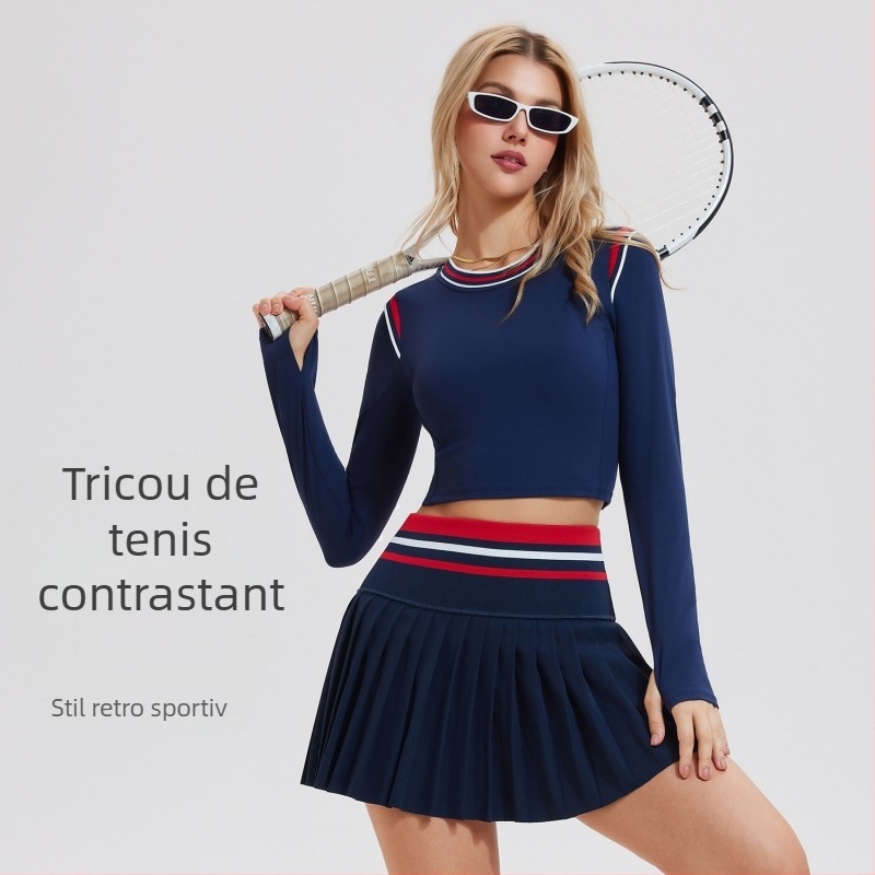 Top de yoga – croială Slim, mâneci lungi, lungime la talie, uscat rapid, respirabil; material: Nylon/Spandex.