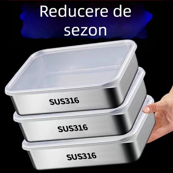 Cutie pentru păstrarea prospețimii din oțel inoxidabil 316, clasă alimentară, dreptunghiulară, cu capac etanș, 1–2 L