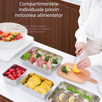 Cutie pentru păstrarea prospețimii din oțel inoxidabil 316, clasă alimentară, dreptunghiulară, cu capac etanș, 1–2 L