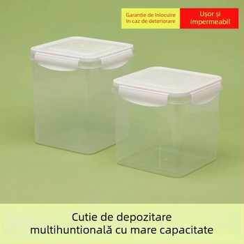 Cutie de depozitare din plastic, pătrată, pentru alimente și cereale, stivuibilă, capacitate 501–800 ml