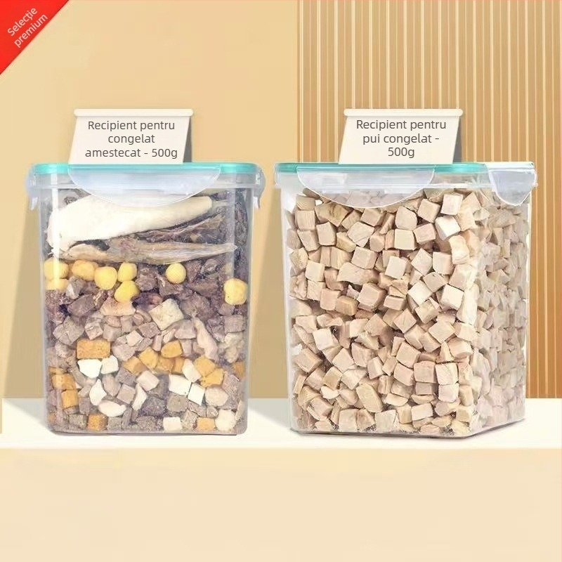 Cutie de depozitare din plastic, pătrată, pentru alimente și cereale, stivuibilă, capacitate 501–800 ml