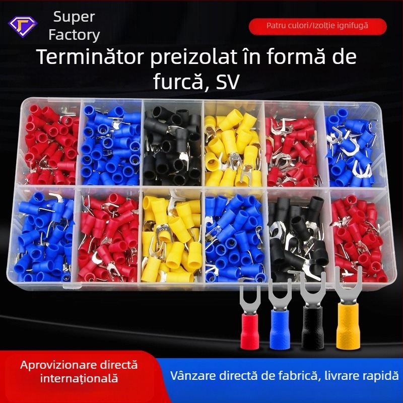 Set SV de terminale cu cutie – terminale de tip furcă, preizolate, pentru crimpare, utilizare profesională