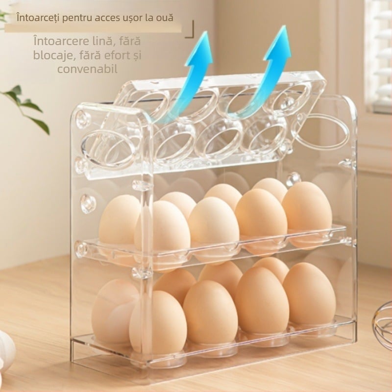 Raft pentru ouă la ușa laterală a frigiderului — PET, material alimentar, design reversibil, portabil, drenaj