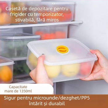 Cutie de depozitare pentru alimente din PP, portabilă, transparentă, compatibilă cu microundele, pentru congelator și frigider