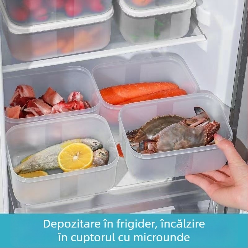 Cutie de depozitare pentru alimente din PP, portabilă, transparentă, compatibilă cu microundele, pentru congelator și frigider