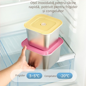 Cutie de păstrare a prospețimii din oțel inoxidabil 201, pătrată, cu capac, pentru fructe și deserturi, porționare sigilată, compatibilă cu microunde, capacitate sub 300 ml
