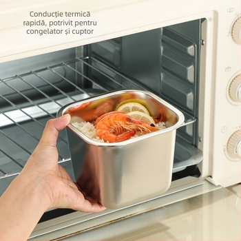 Cutie de păstrare a prospețimii din oțel inoxidabil 201, pătrată, cu capac, pentru fructe și deserturi, porționare sigilată, compatibilă cu microunde, capacitate sub 300 ml