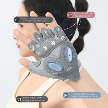 Mănuși half-finger pentru bicicletă, antiderapante, pentru ciclism și fitness, Materiale: SBR diving material, țesătură compozită, poliester, Unisex adulți