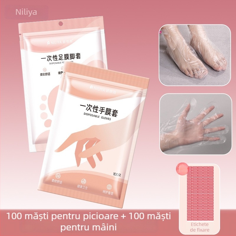 Set de măști pentru mâini și picioare, de unică folosință, cu folie pentru păstrarea prospețimii, pentru femei