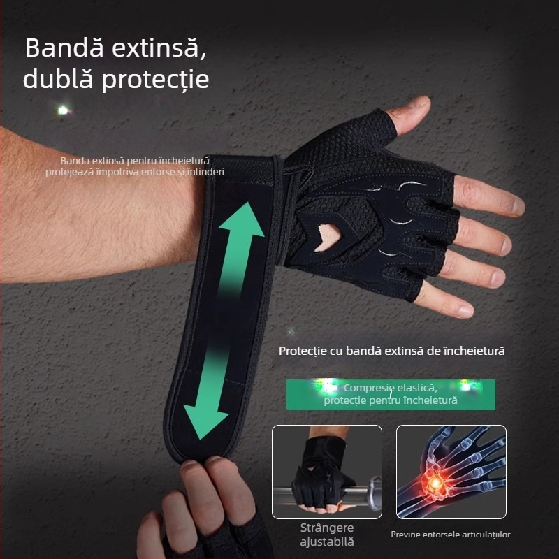 Mănuși de fitness pentru bărbați și femei, antiaderente, cu degete semi, pentru deadlift și bench press (Brand Endurance; Materiale: 55% nylon, 15% spandex, 8% Lycra, 8% poliuretan, 14% poliester; Categoria: Protecția palmei; Sporturi aplicabile: Fitness)