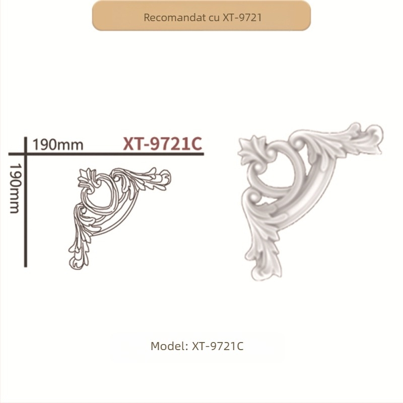 Bandă decorativă de colț din PU, stil franțuzesc, cu motive florale, pentru living TV – ramă de perete (Model 9721, textură relief)