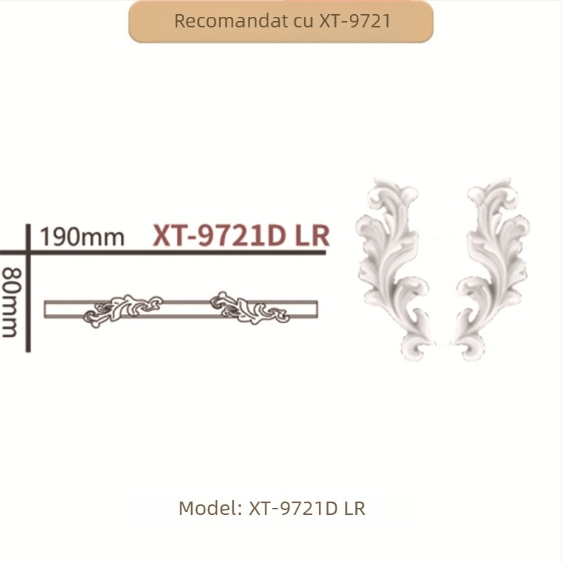 Bandă decorativă de colț din PU, stil franțuzesc, cu motive florale, pentru living TV – ramă de perete (Model 9721, textură relief)