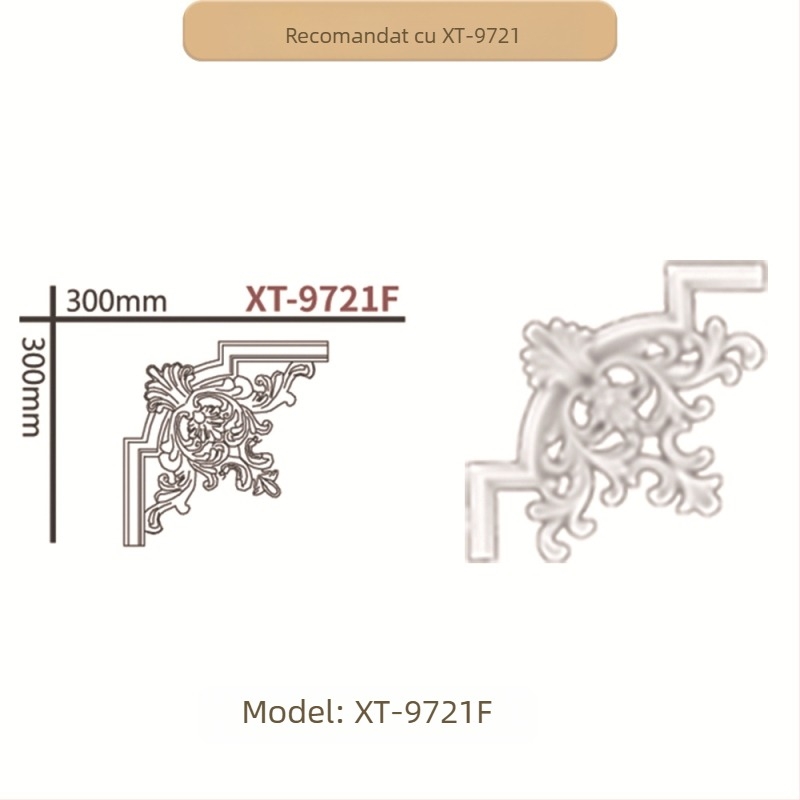 Bandă decorativă de colț din PU, stil franțuzesc, cu motive florale, pentru living TV – ramă de perete (Model 9721, textură relief)