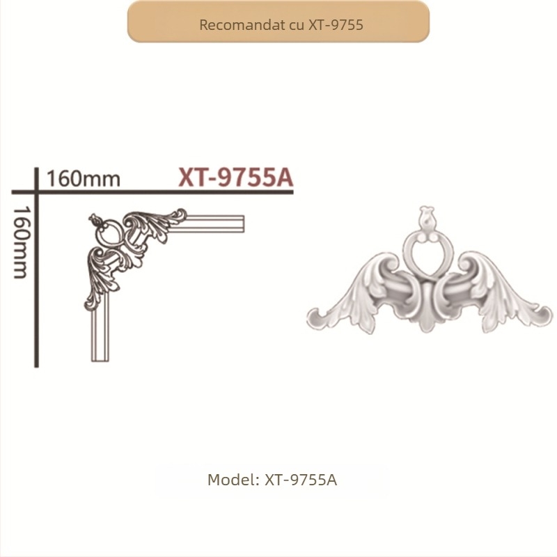 Bandă decorativă de colț din PU, stil franțuzesc, cu motive florale, pentru living TV – ramă de perete (Model 9721, textură relief)